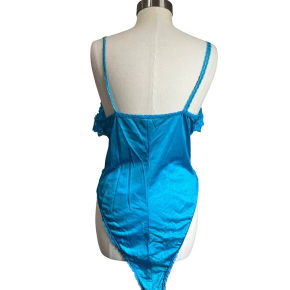 70s Lace Blue Ruffle Bodysuit Teddy Size Medium - Picture 2 of 11